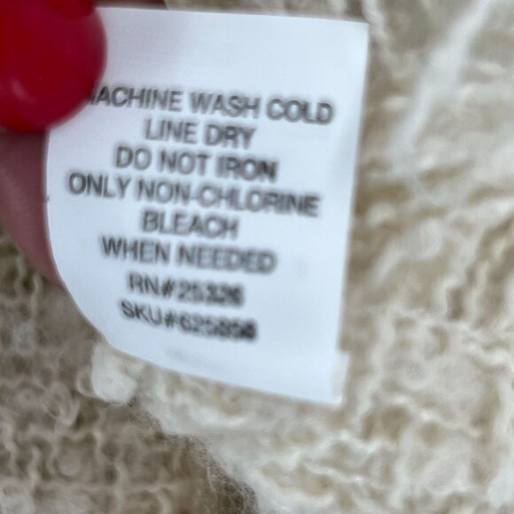 World Market OS Boucle Turtleneck Poncho Beige Sage Green Plaid Fringe Sweater - Picture 6 of 9